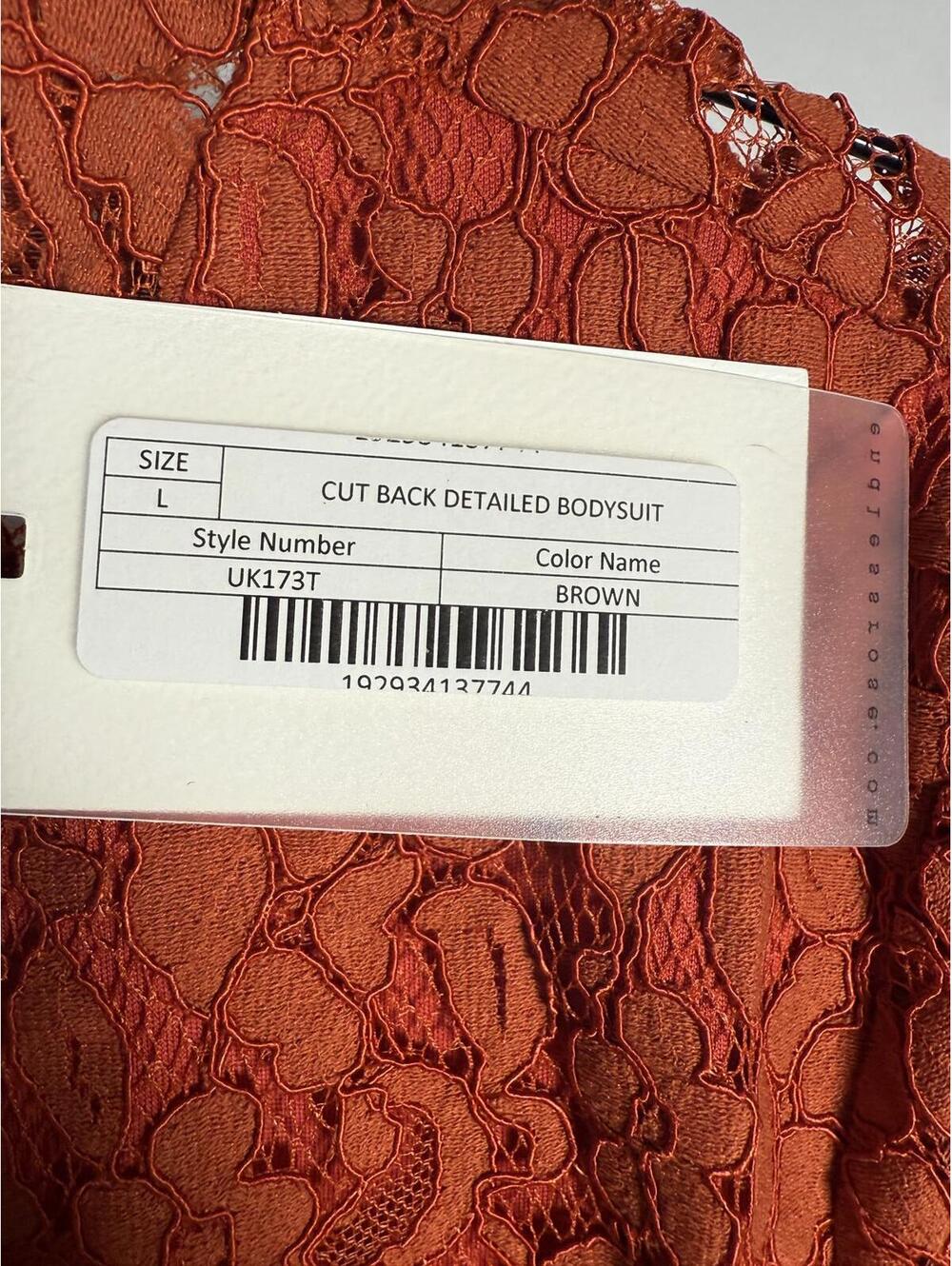 NWT Endless Rose Cut Back Detail Lace Bodysuit Rust Size Large - Picture 7 of 9